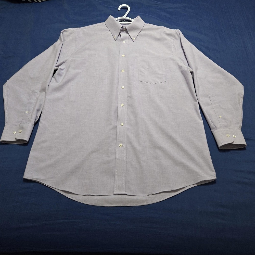 Stafford Dress Shirt Mens 17 Purple Cotton Blend Oxford Long Sleeve Button-Down